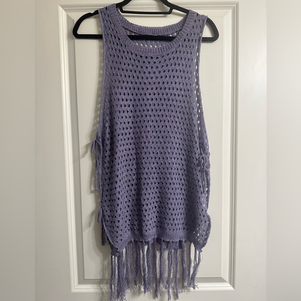 Purple Knit Fringe Tank Top